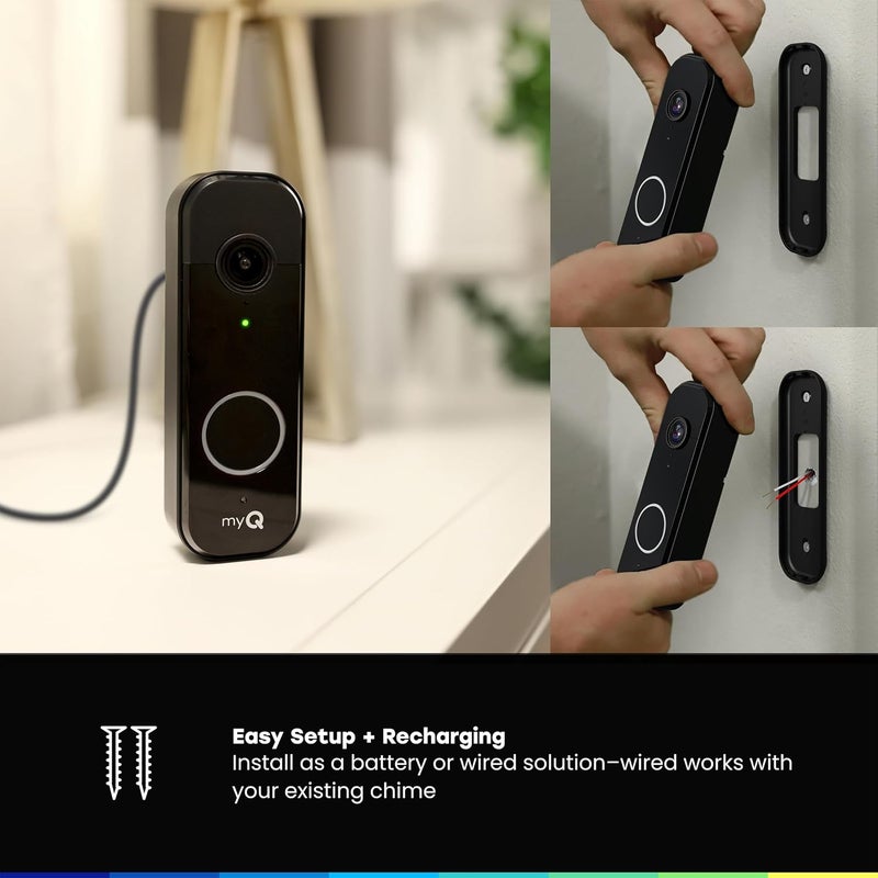 Chamberlain myQ Video Doorbell | 2K Camera, Battery/Wired, Color Night Vision, Live View with 2-Way Talk, Motion Detection & Real-Time Alerts, 150 Deg Wide View, Black - Image 3